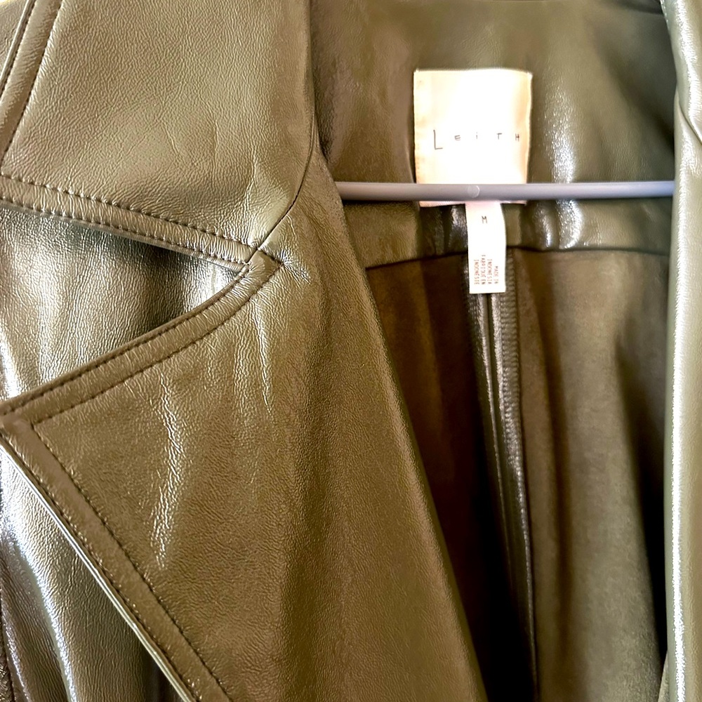 Green faux leather coat